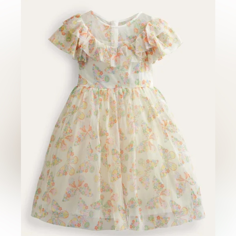 Mini Boden Pastel Butterfly Dress - Cream and Multicolor